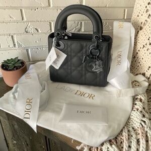 Dior Lady Dior Mini Black Calfskin Matte Hardware NWT Full Set